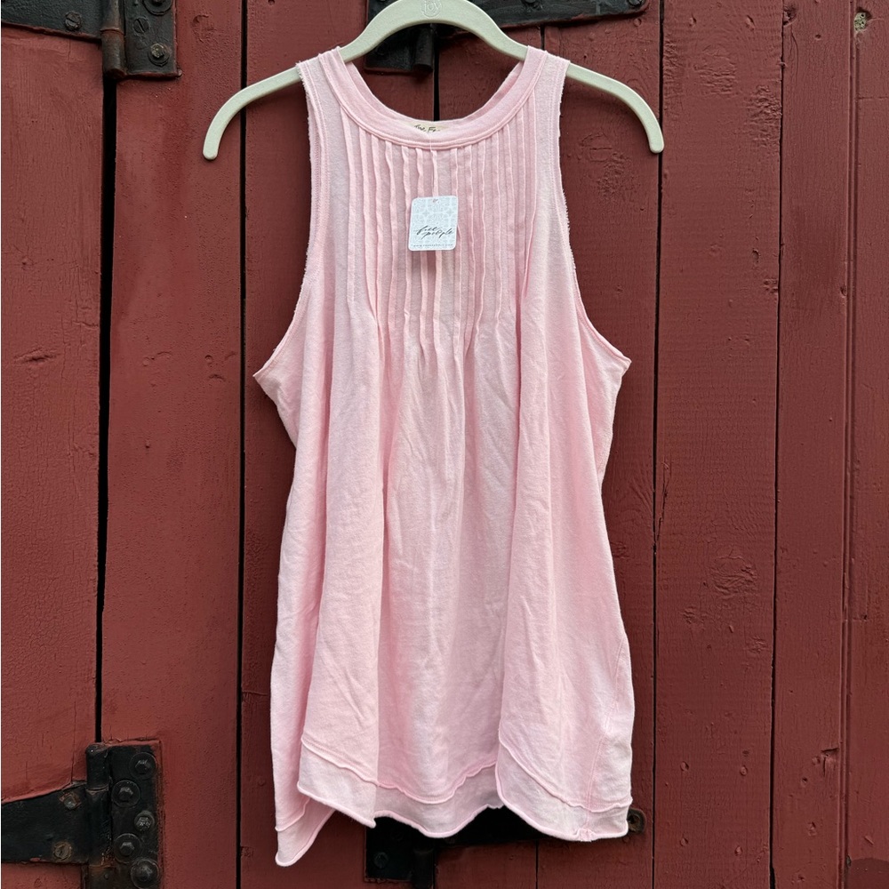 NWT We the Free Go To Town Tank top Pink Lemon Small FP People cotton pleated